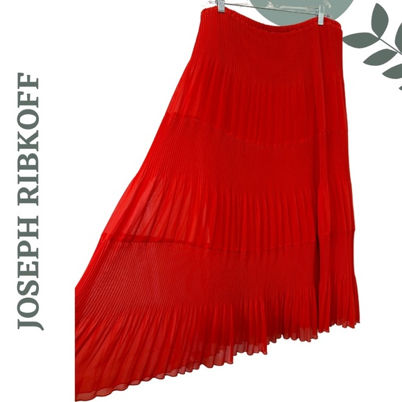 Joseph Ribkoff Orange Tiered Pleated Midi Skirt | Flowy & Bold | Lined | Size 18 - Picture 2 of 5